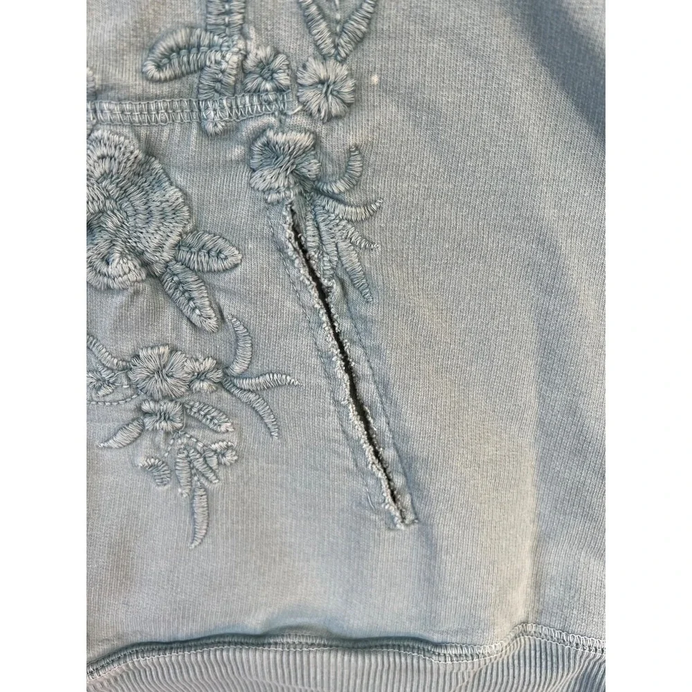 Karyn Seo Hoodie Womens Large Pastel Blue Floral Embroidered Full Zip - Picture 10 of 13
